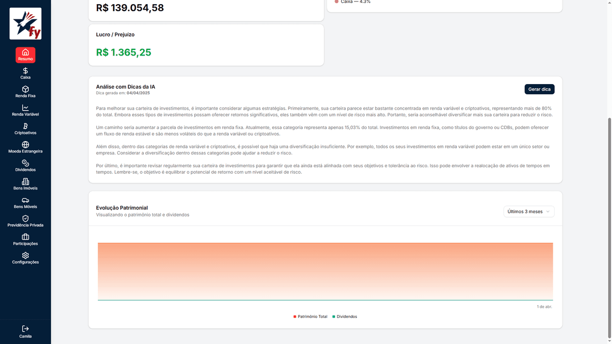 Tela de IA Financeira